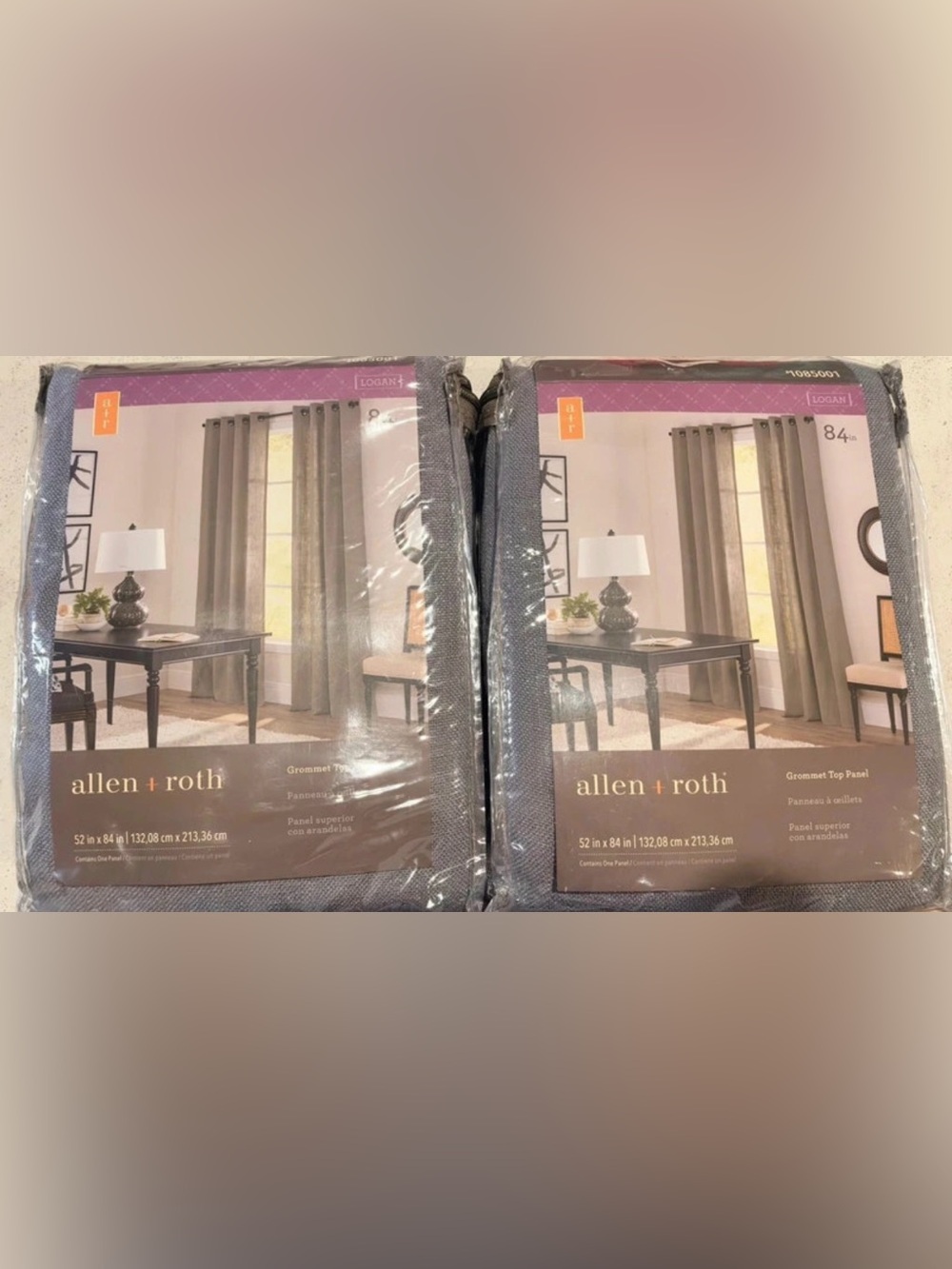 NEW allen + roth Logan Gray Curtains 2 Panels 52x84 Grommet Tops